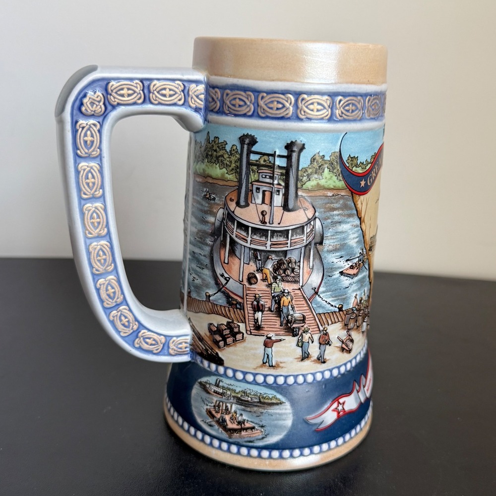 Miller High Life Beer Stein Great American Achievements River Steamer Blue Gold